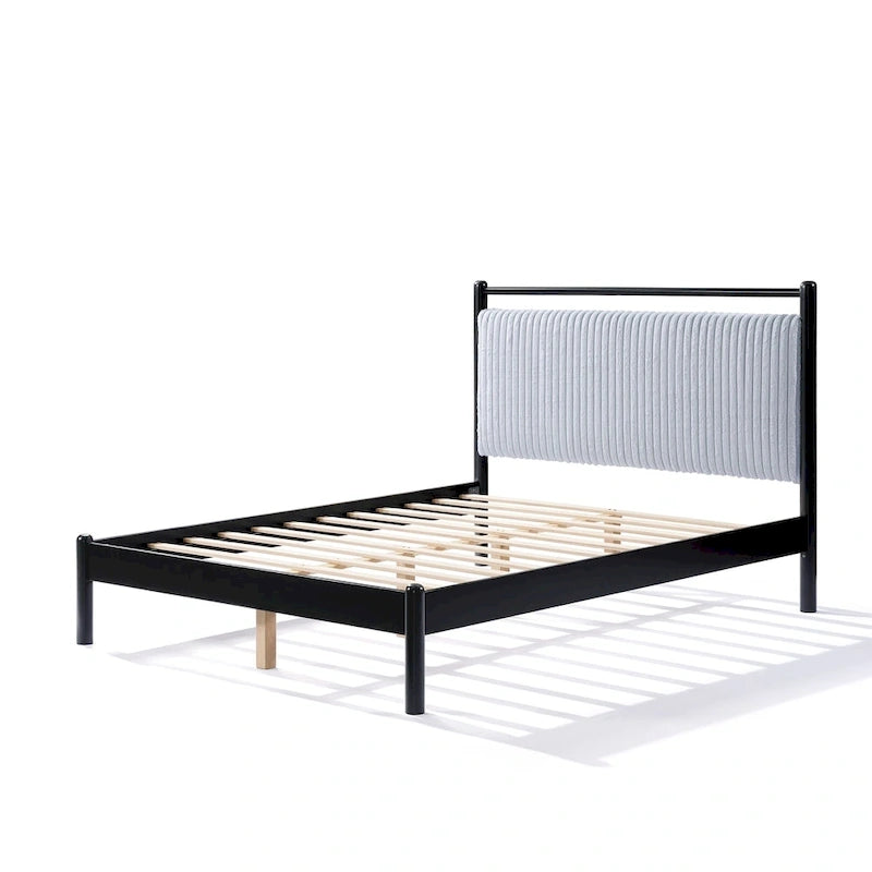 Full Size Wood Platform Bed Frame with Fluffy Soft Headboard