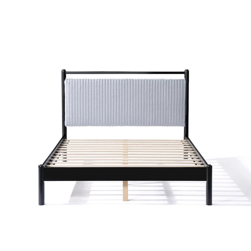Full Size Wood Platform Bed Frame with Fluffy Soft Headboard