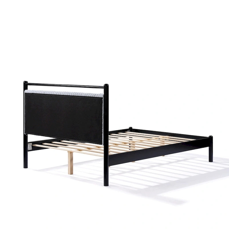 Full Size Wood Platform Bed Frame with Fluffy Soft Headboard