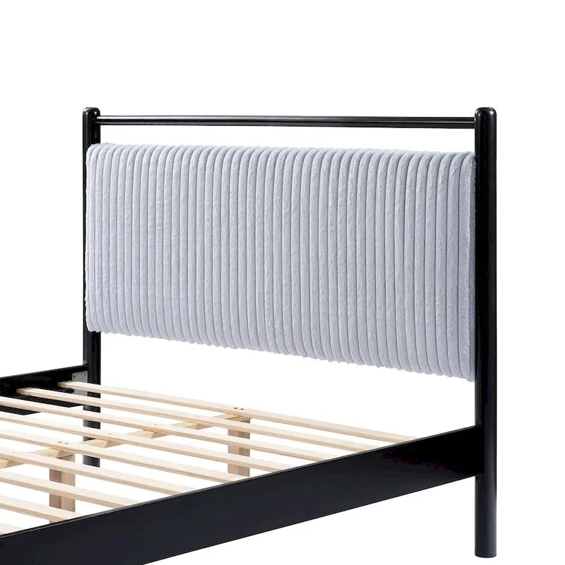 Full Size Wood Platform Bed Frame with Fluffy Soft Headboard