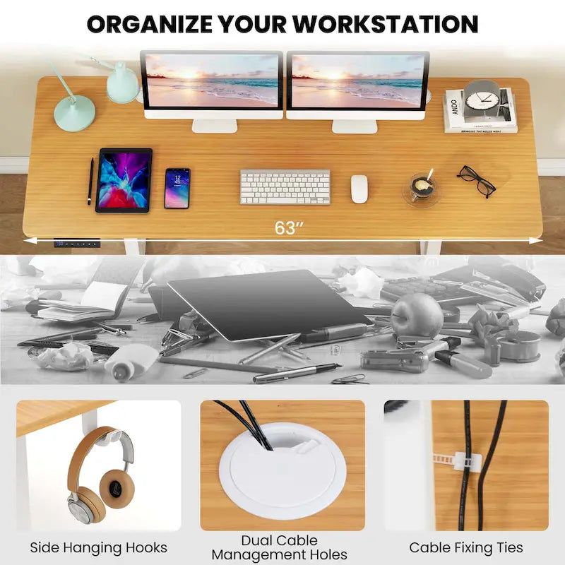 63 x 24 Inch Sit Stand Desk Height Adjustable Electric - See Details