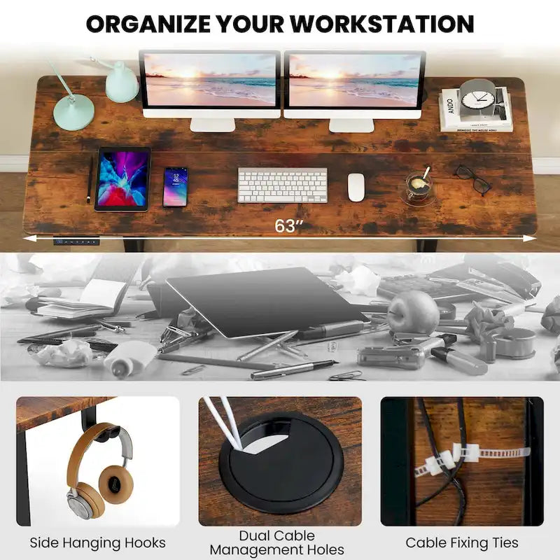 63 x 24 Inch Sit Stand Desk Height Adjustable Electric - See Details