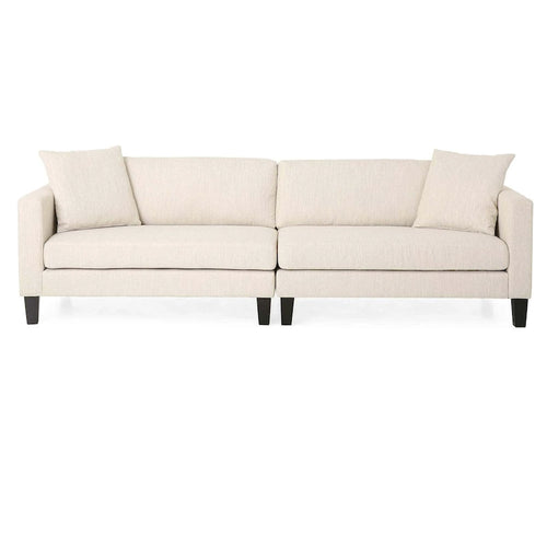 Beige Modern 101 3-seater Sofa with Wood Legs and Two Pillows for Living Room