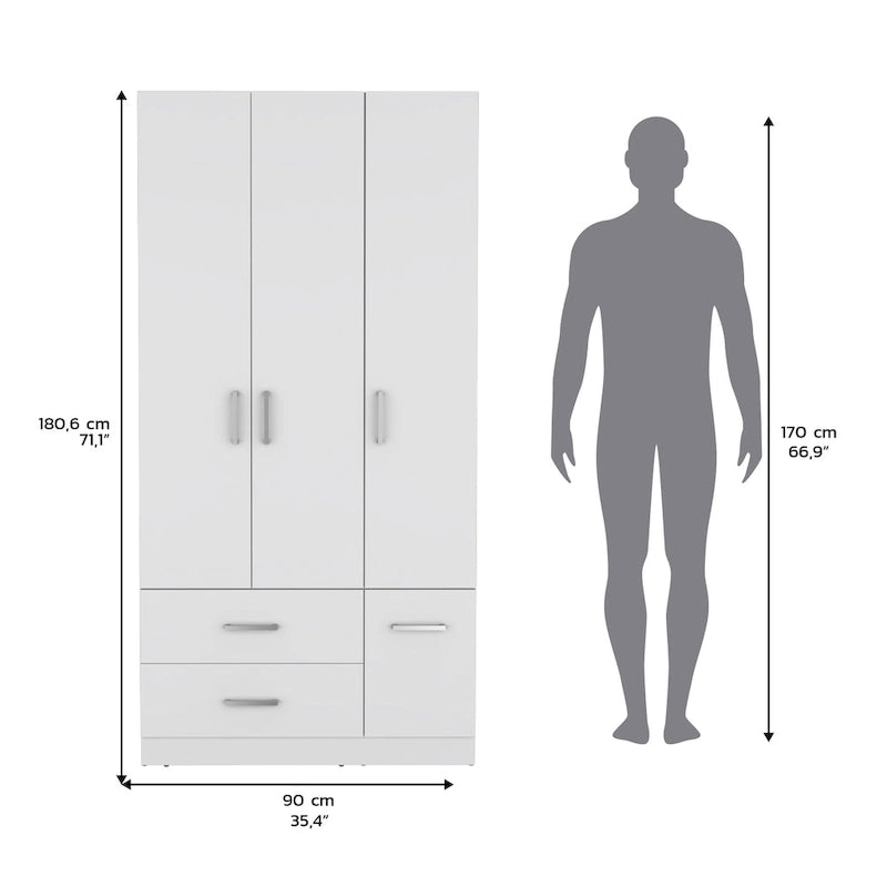 18.7 Modern Four-door Armoire with Hanging Rod, Two Drawers and 6 Shelves