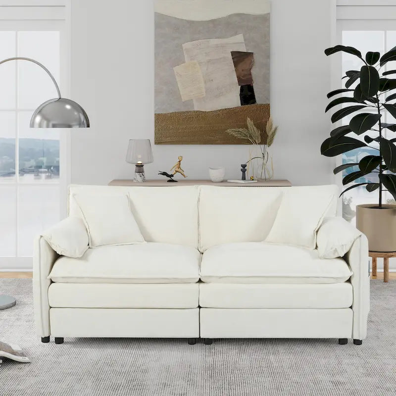 64 Oversized Chenille 2-Seater Sofa with DIY Combo & Storage Pockets