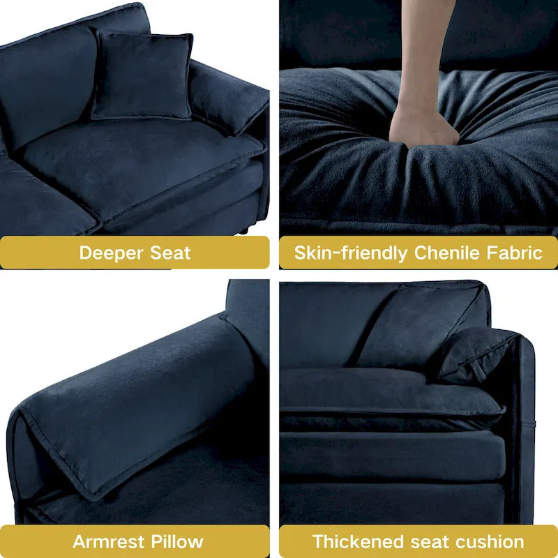 64 Oversized Chenille 2-Seater Sofa with DIY Combo & Storage Pockets