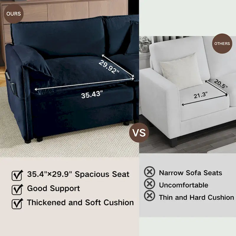 64 Oversized Chenille 2-Seater Sofa with DIY Combo & Storage Pockets