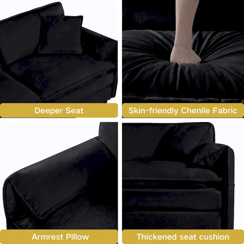 64 Oversized Chenille 2-Seater Sofa with DIY Combo & Storage Pockets