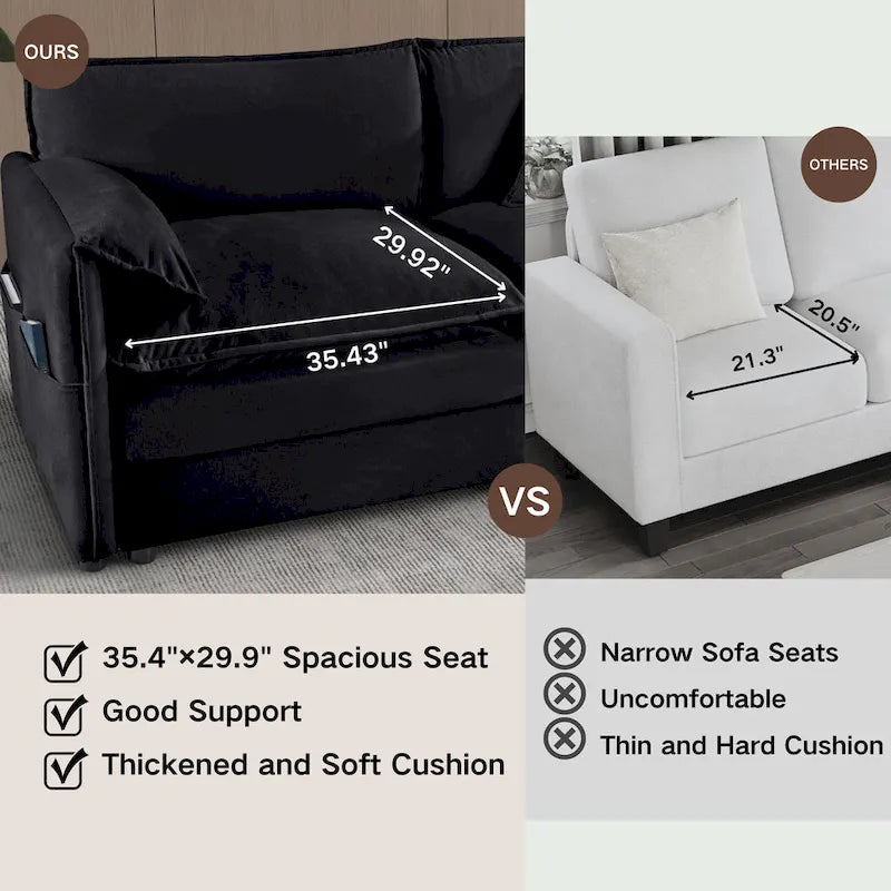 64 Oversized Chenille 2-Seater Sofa with DIY Combo & Storage Pockets