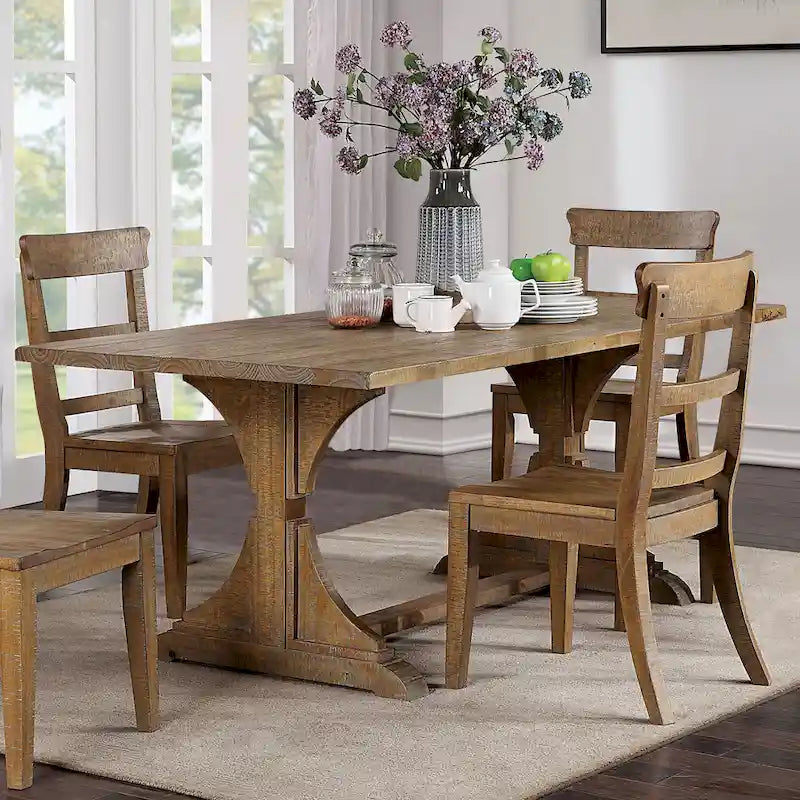 Badri Rustic 76-inch Solid Wood Dining Table