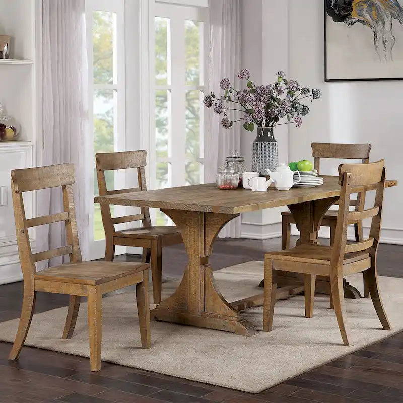 Badri Rustic 76-inch Solid Wood Dining Table
