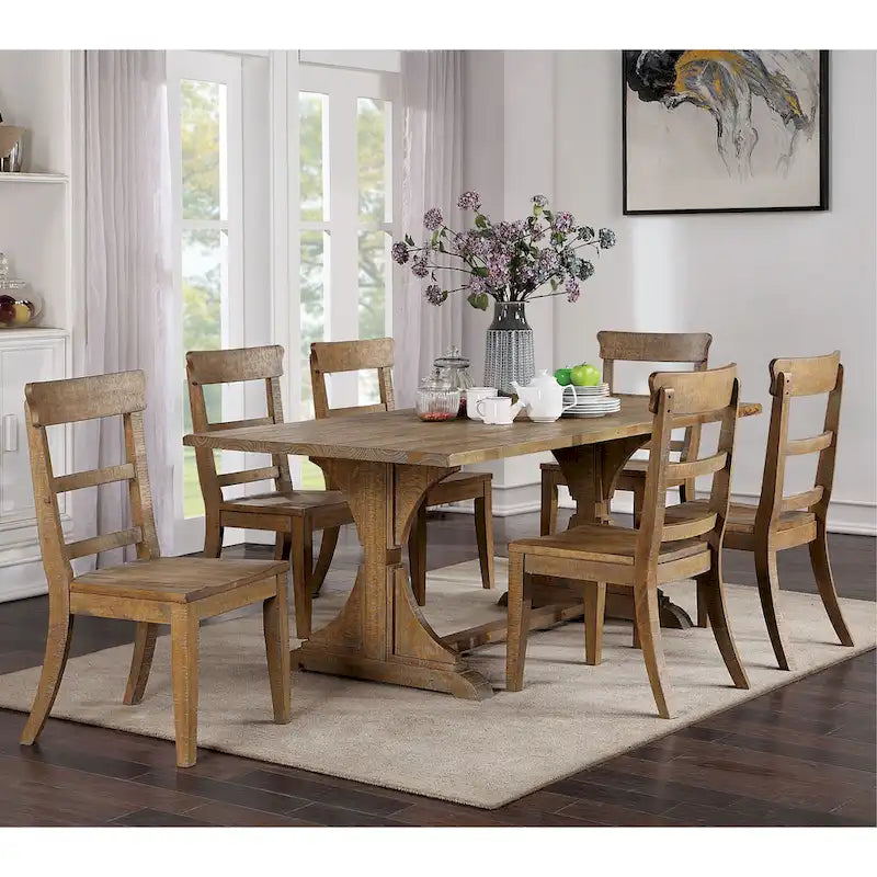 Badri Rustic 76-inch Solid Wood Dining Table