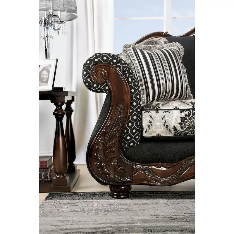 Traditional Black Fabric Semi-Firm Loveseat