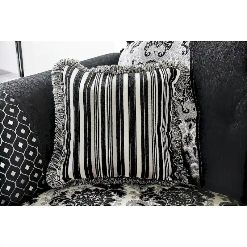 Traditional Black Fabric Semi-Firm Loveseat