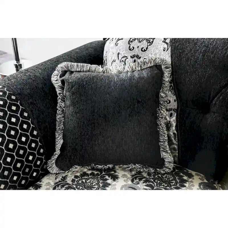 Traditional Black Fabric Semi-Firm Loveseat