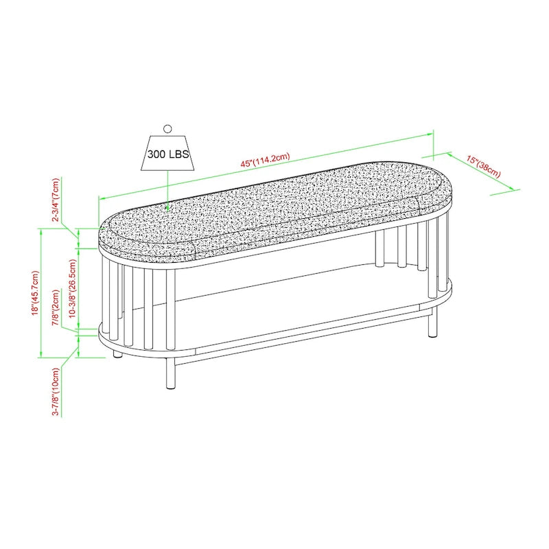 Middlebrook Scandi Upholstered-Top Storage Bench with Lower Shelf