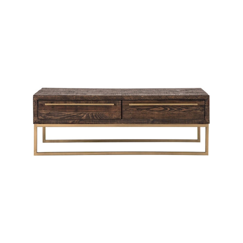 47 Dark Brown And Gold Metal Coffee Table With Drawer