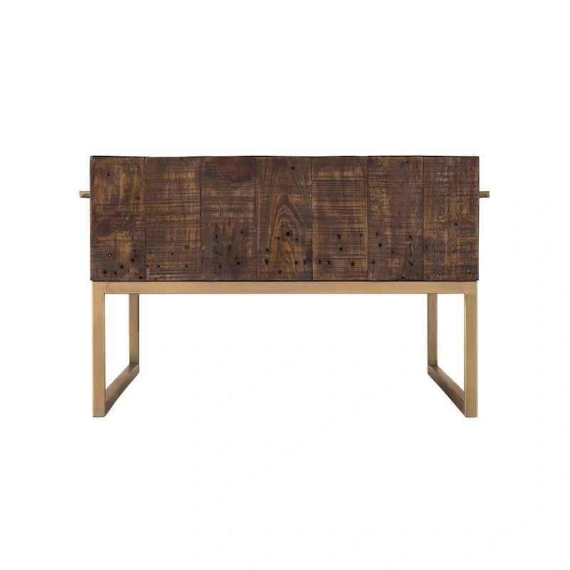 47 Dark Brown And Gold Metal Coffee Table With Drawer