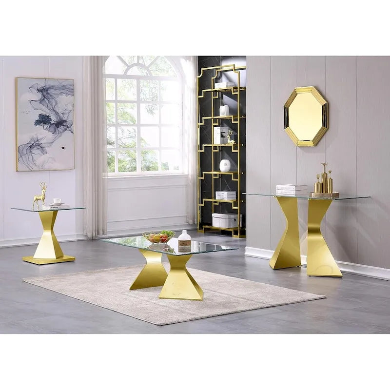 Luxury 51 inch Console Table Rectangular Sofa Entryway Console Table with Rectangle Tempered Glass Top and Metal Legs