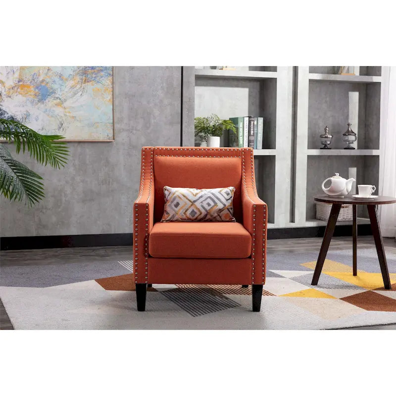 Linen Nailhead Accent Solid Wood Leg Living Room Armchair