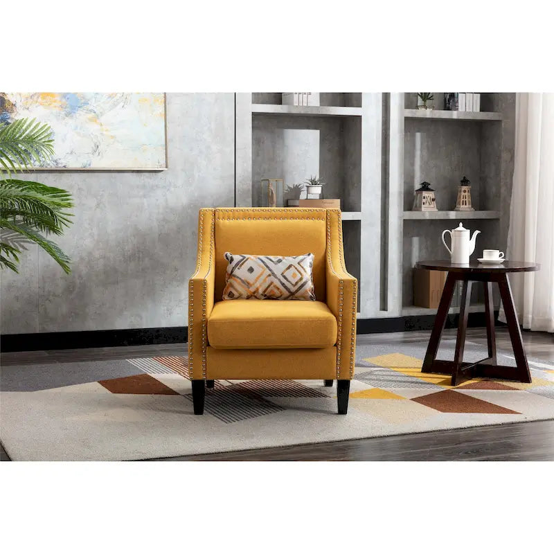 Linen Nailhead Accent Solid Wood Leg Living Room Armchair
