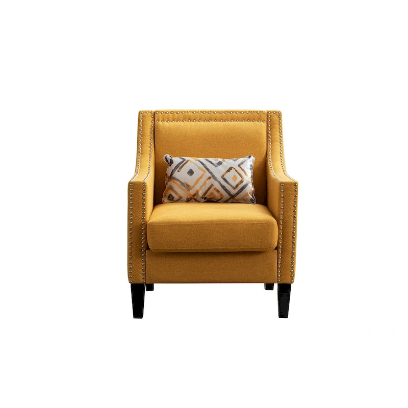 Linen Nailhead Accent Solid Wood Leg Living Room Armchair
