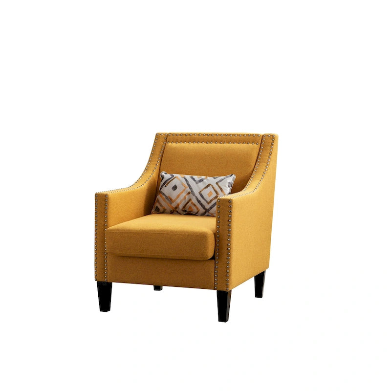 Linen Nailhead Accent Solid Wood Leg Living Room Armchair