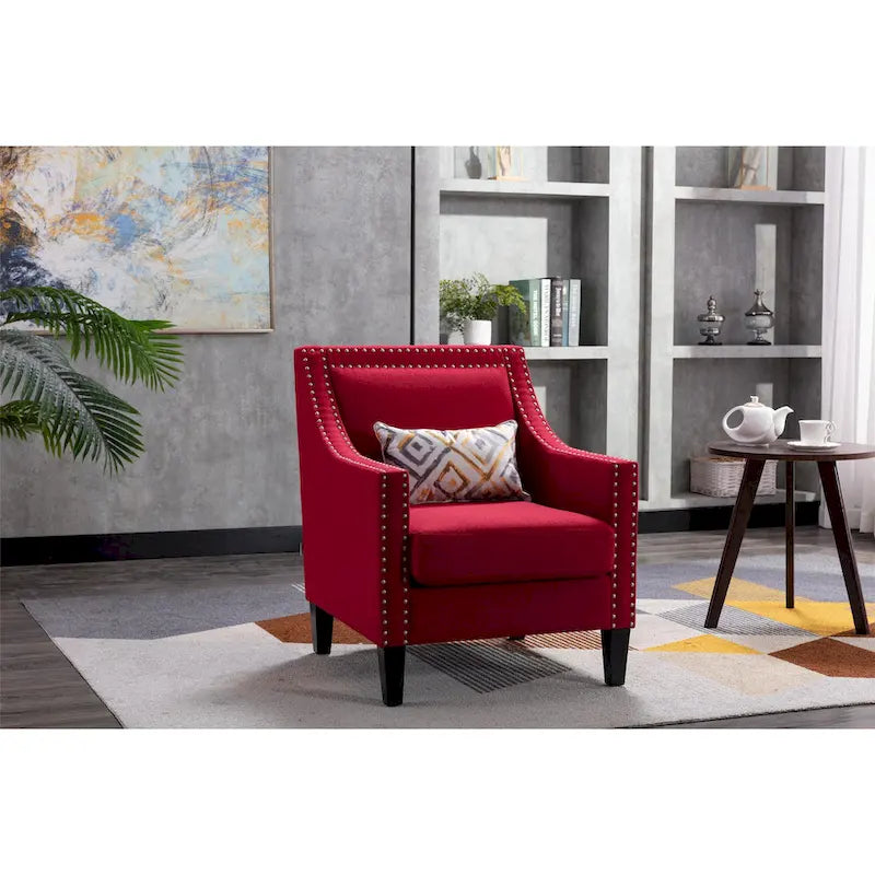 Linen Nailhead Accent Solid Wood Leg Living Room Armchair