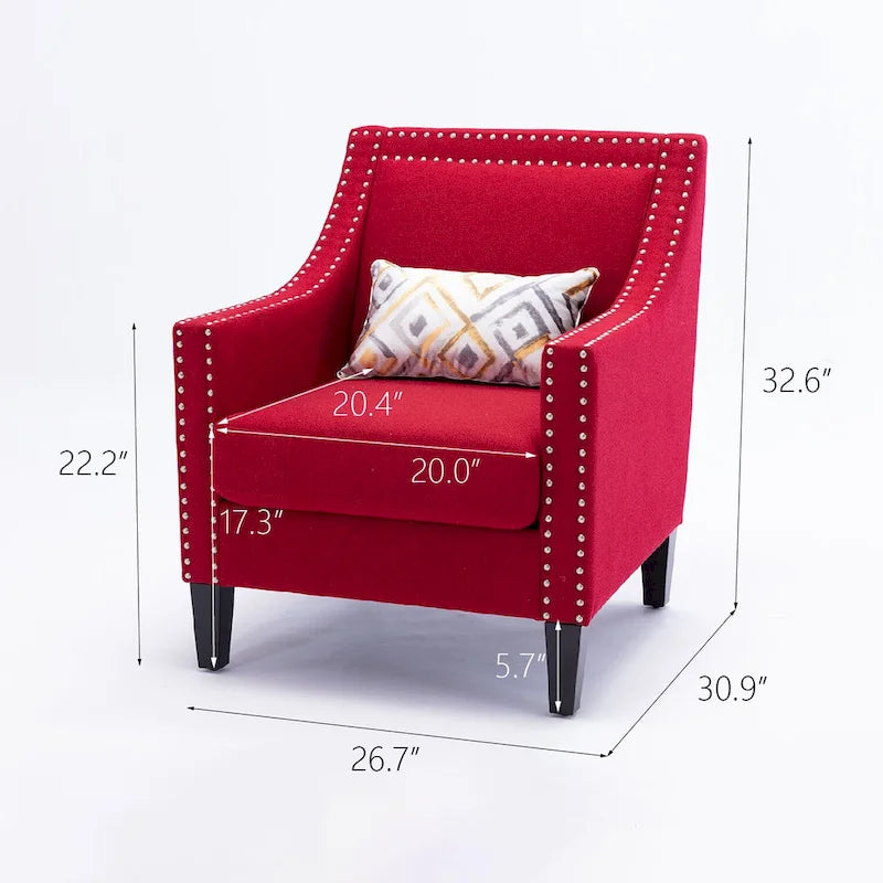 Linen Nailhead Accent Solid Wood Leg Living Room Armchair