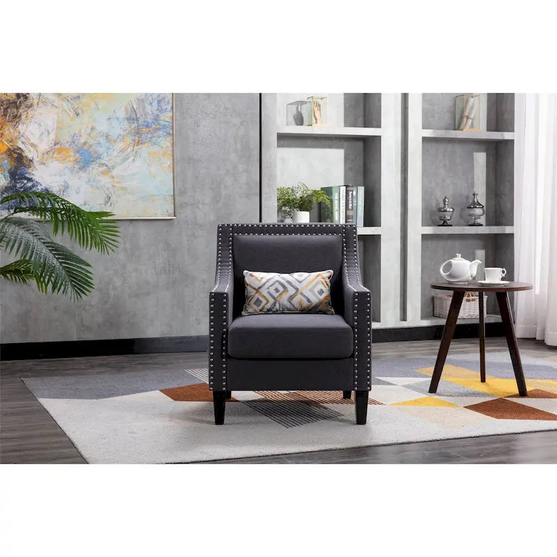 Linen Nailhead Accent Solid Wood Leg Living Room Armchair