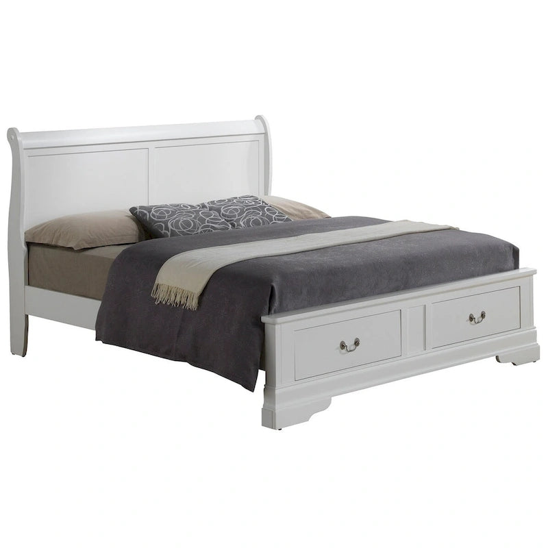 Louis Philippe King Storage Wood Panel Bed