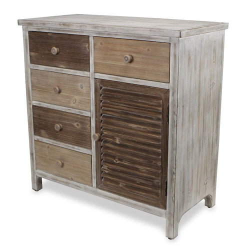 32 Brown Rustic Solid Wood End Table Cabinet With Five Drawers