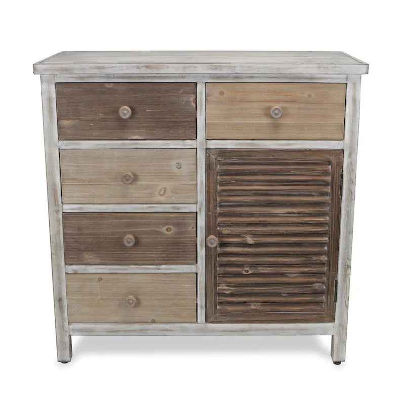32 Brown Rustic Solid Wood End Table Cabinet With Five Drawers
