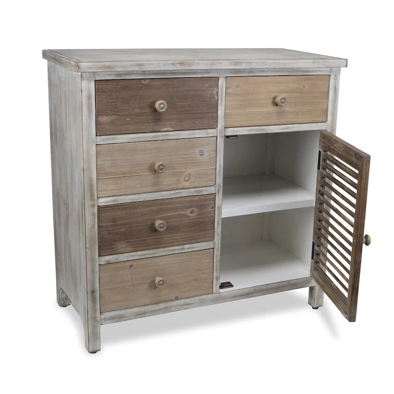 32 Brown Rustic Solid Wood End Table Cabinet With Five Drawers
