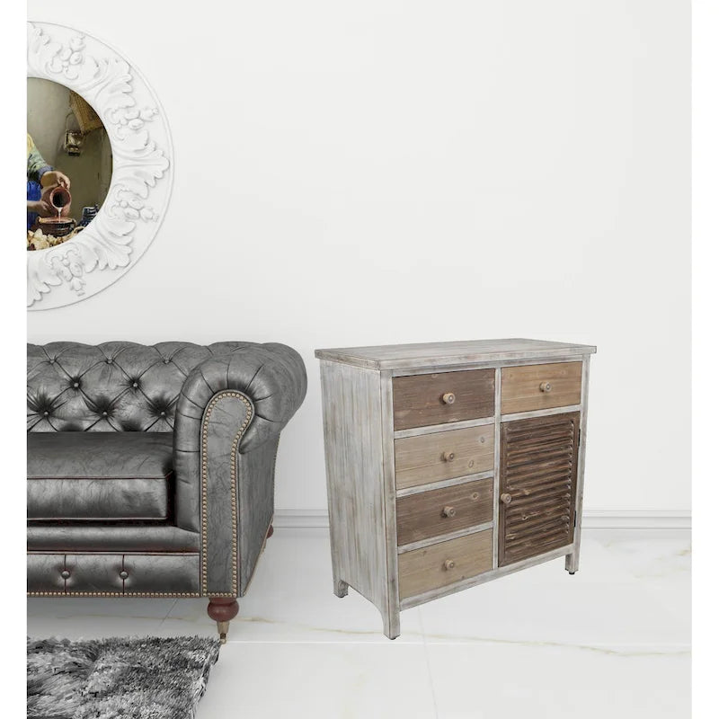32 Brown Rustic Solid Wood End Table Cabinet With Five Drawers