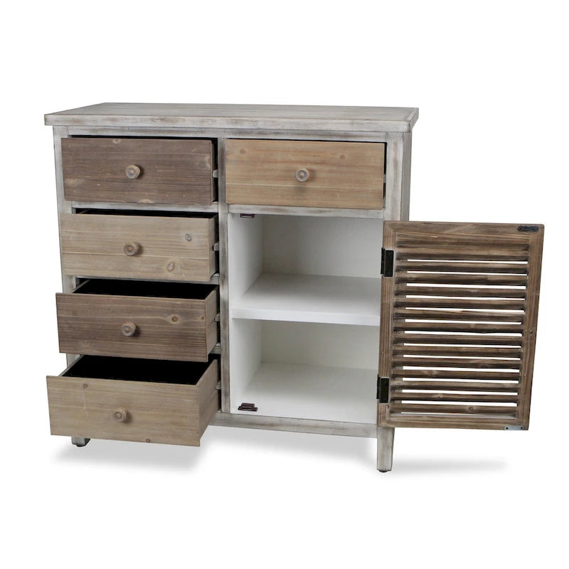 32 Brown Rustic Solid Wood End Table Cabinet With Five Drawers