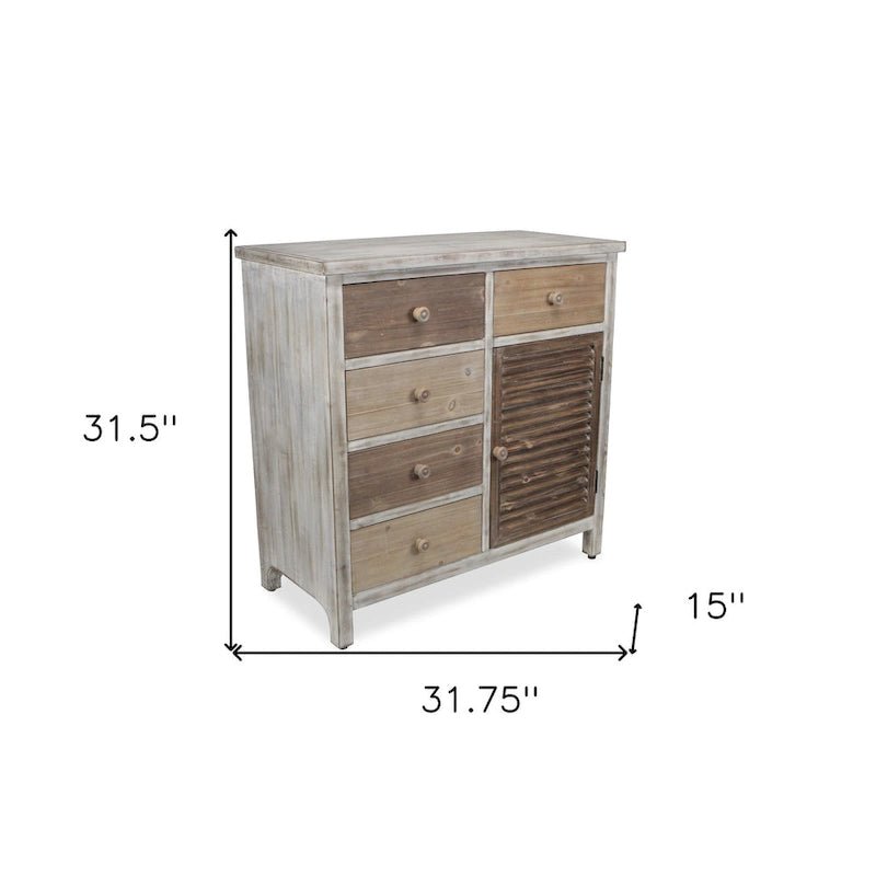 32 Brown Rustic Solid Wood End Table Cabinet With Five Drawers