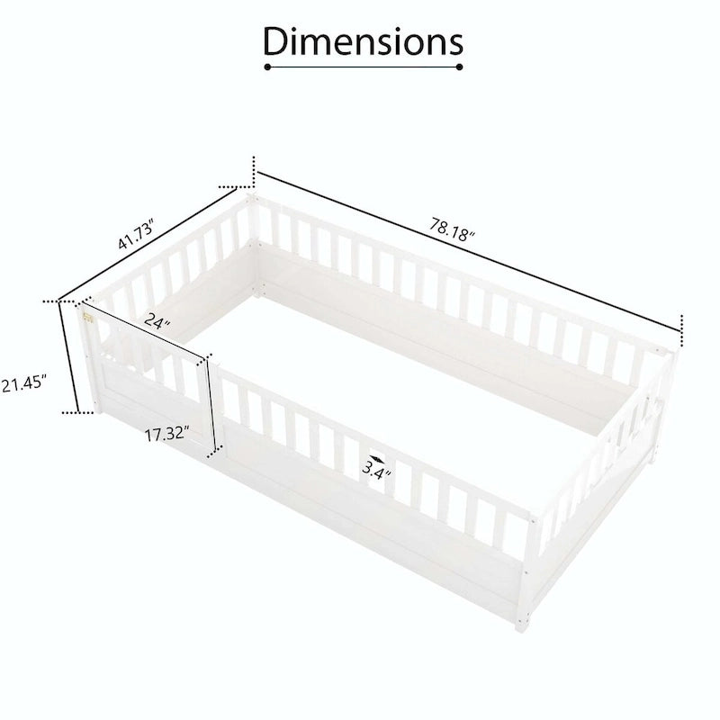 Montessori wooden children's floor bed without Support slat