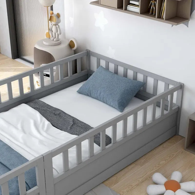 Montessori wooden children's floor bed without Support slat