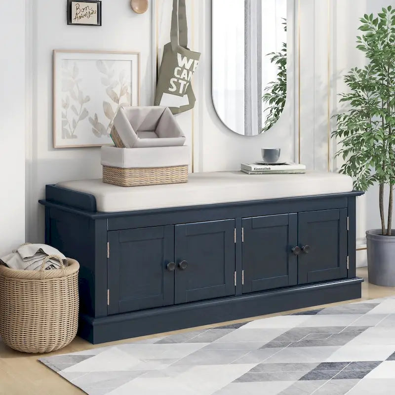 Entryway Storage Bench with 4 Doors and Adjustable Shelves
