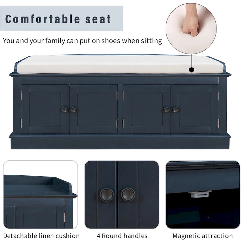 Entryway Storage Bench with 4 Doors and Adjustable Shelves