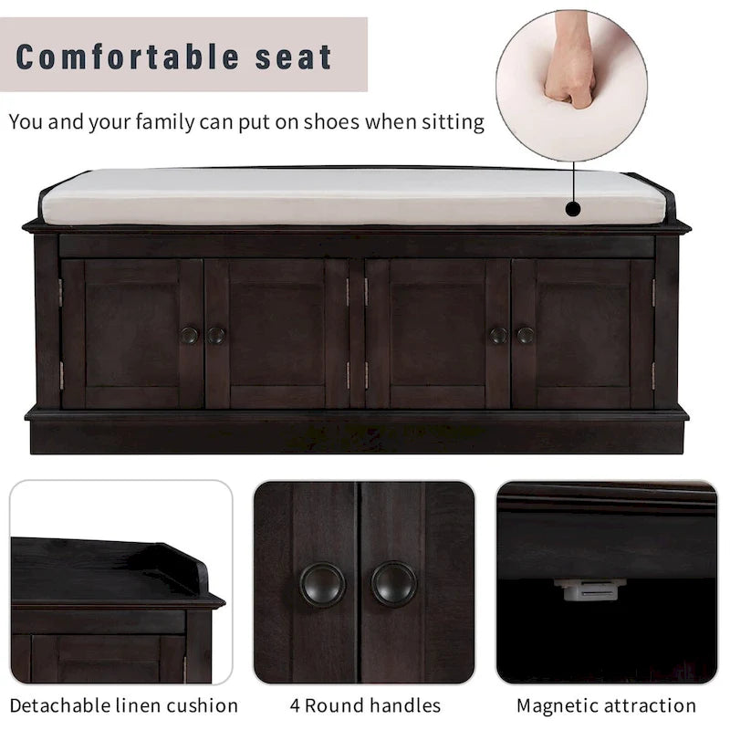 Entryway Storage Bench with 4 Doors and Adjustable Shelves