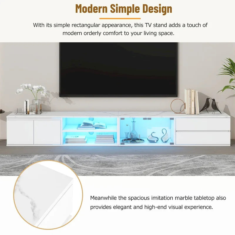 LED TV Stand for TVs Up to 105,Media Console with Tempered Glass Doors, Entertainment Center with 2 Drawers & Cabinets