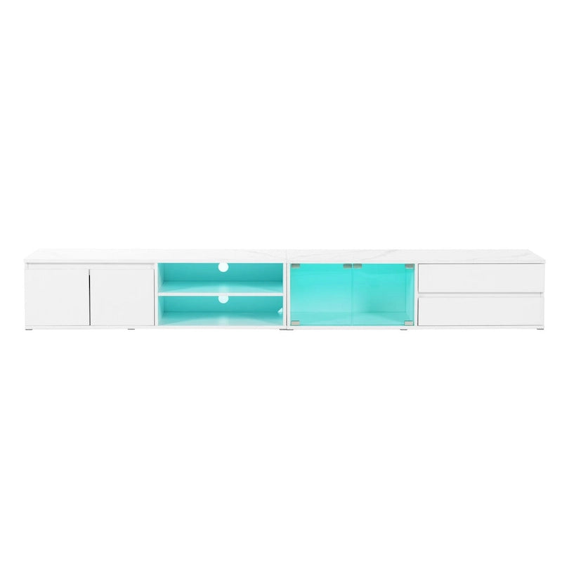LED TV Stand for TVs Up to 105,Media Console with Tempered Glass Doors, Entertainment Center with 2 Drawers & Cabinets