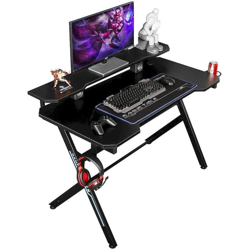 48 Home Office R-Shaped Gaming Computer Desk with Removable Monitor Stand