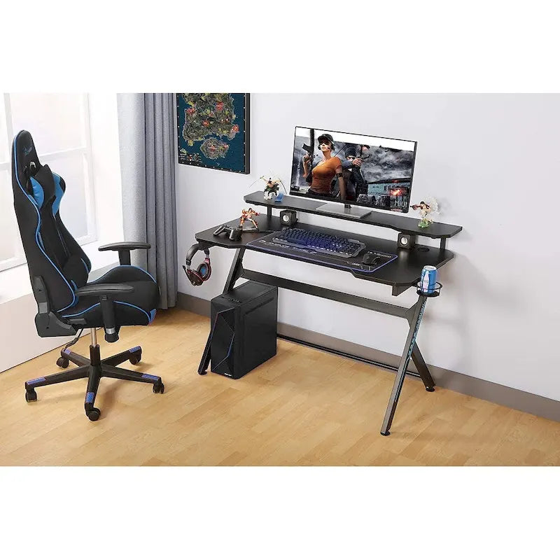 48 Home Office R-Shaped Gaming Computer Desk with Removable Monitor Stand