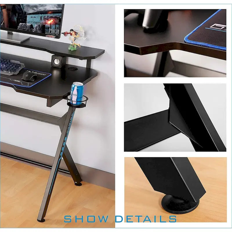 48 Home Office R-Shaped Gaming Computer Desk with Removable Monitor Stand