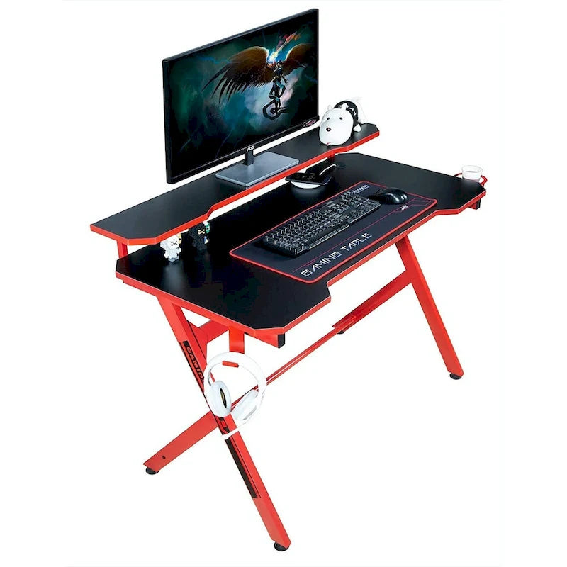 48 Home Office R-Shaped Gaming Computer Desk with Removable Monitor Stand